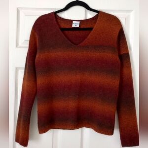 Columbia V Neck Sweater Pullover Wool Blend| Color: Brown, Orange| Women Size L
